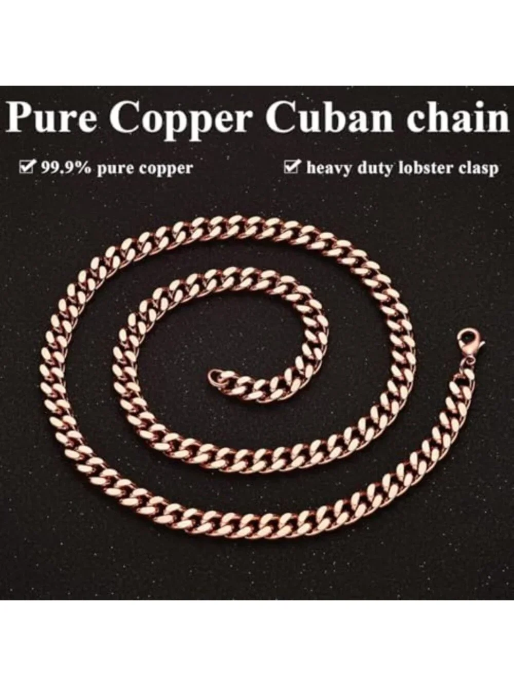 Pure Copper Cuban Link Necklace for Men & Women - 5mm to 12mm Width, Gift Box